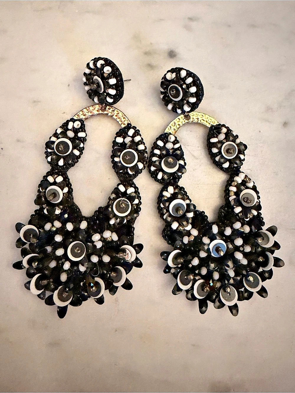Black & White Beaded Statement Earrings Like New